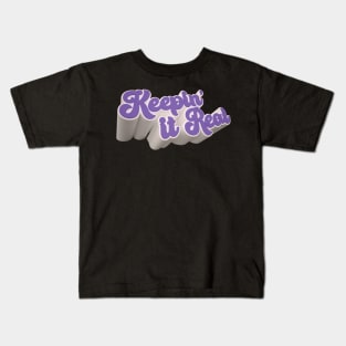 Keepin' It Real Purple and White Bold 3D Text Kids T-Shirt